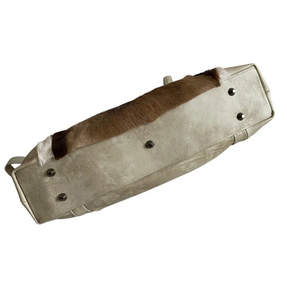 Lucchese Antelope Leather East West Tote Bag Crossbody Marble Ivory Travel Bag - Picture 6 of 16